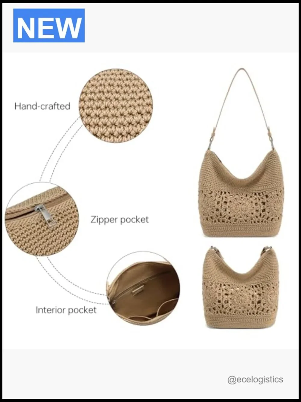 Hand Crochet Hobo Tote Shoulder Bag Beach Purse Vacation Spring Summer